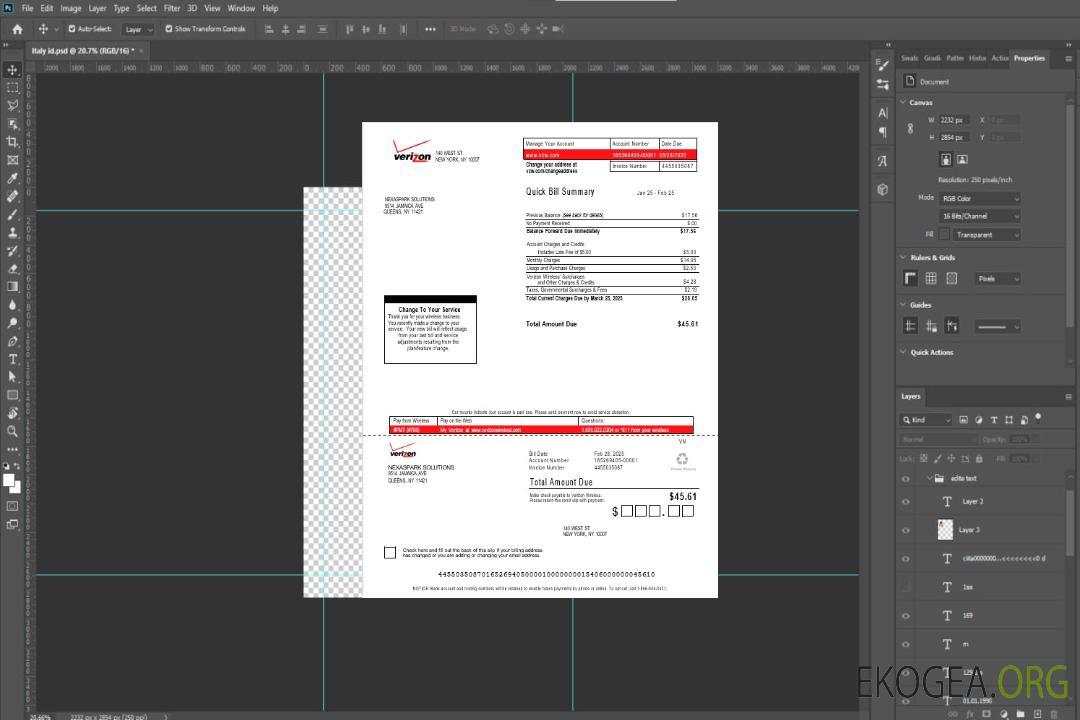 Modèle Word et PDF de facture de services publics Verizon pour les États-Unis, version 3 template